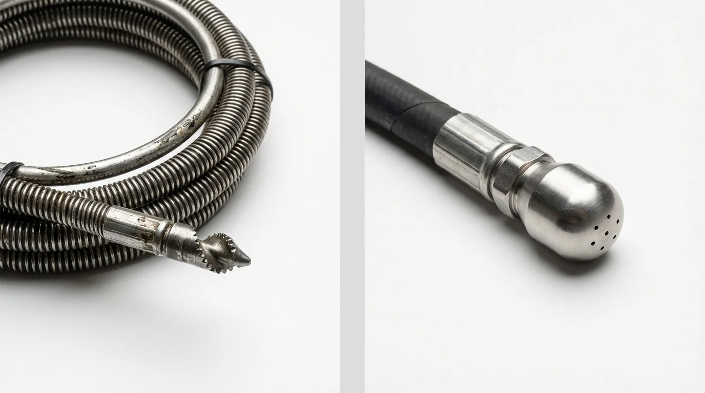 Drain snake cable and hydro jetting nozzle used for drain cleaning in Danville, OH