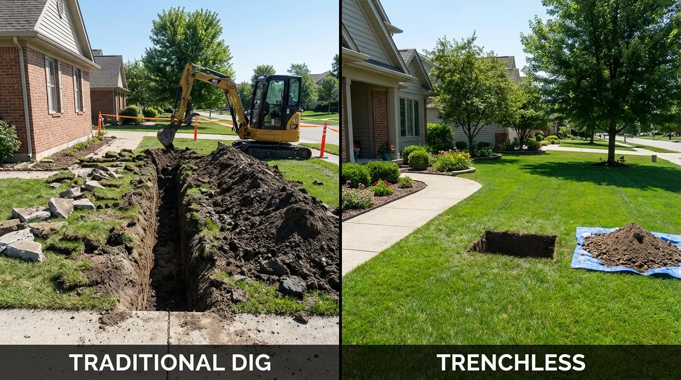 Trenchless sewer repair with minimal yard damage versus traditional excavation in Danville, OH